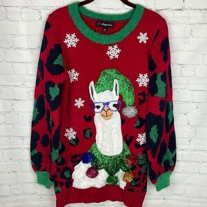 Women's Holiday Ugly Christmas Knitted Elf Llama Pullover Sweater Size S